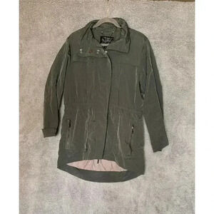 ANORAK Women's Large Jacket Green Adjustable Sleeves Zip‎ and Snap Front